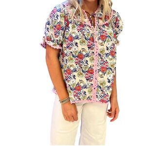 ENTRO a girl's garden ric rac trim‎ top in floral